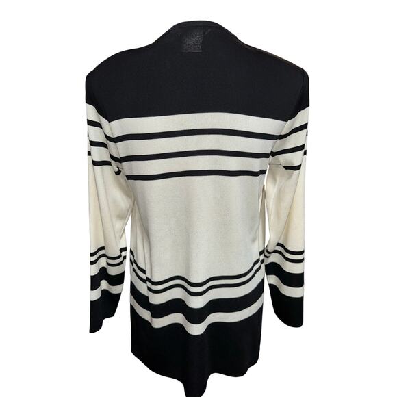 Misook Cardigan Black Ivory stripe Rhinestone Button Classy Chic Feminine S - Picture 2 of 12